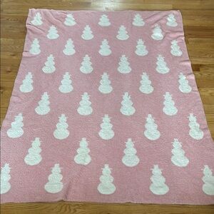 cupcakes & cashmere Pink and White Snowman Throw Blanket